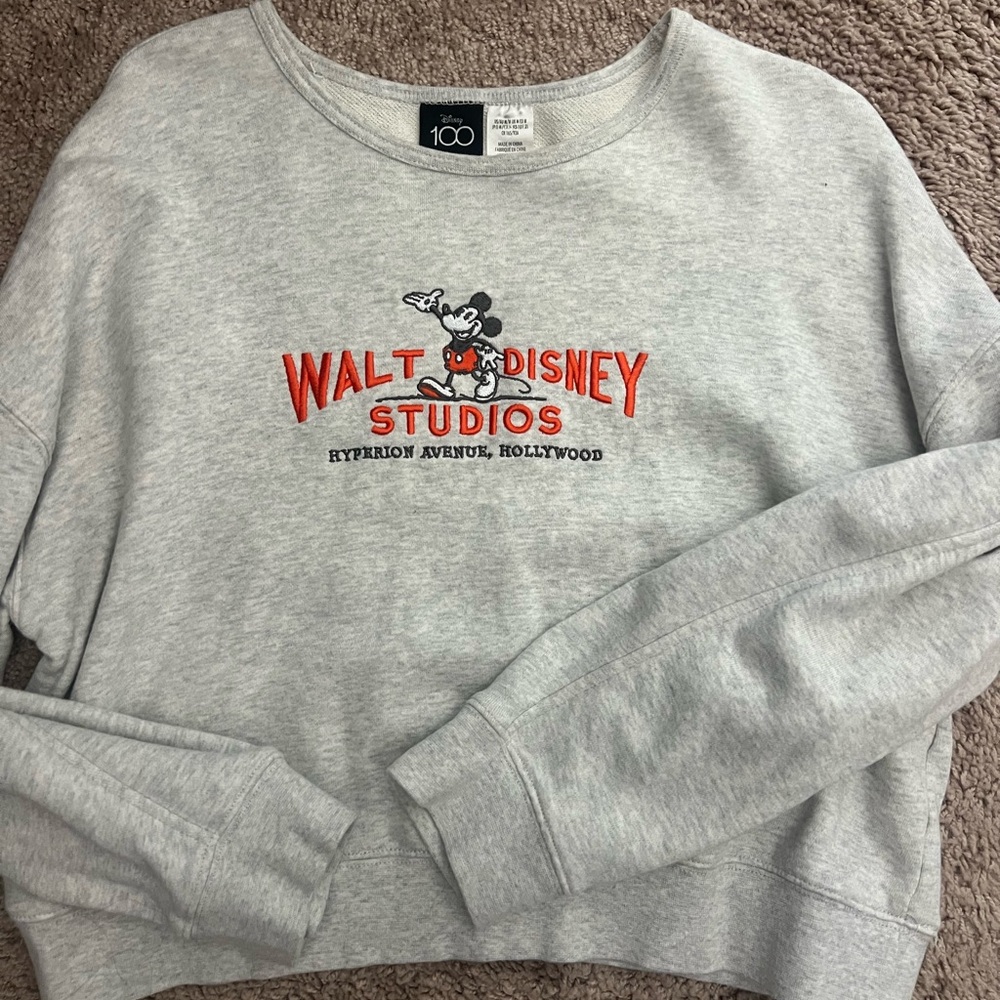 Disney Gray Crew Neck Sweater with Red Logo